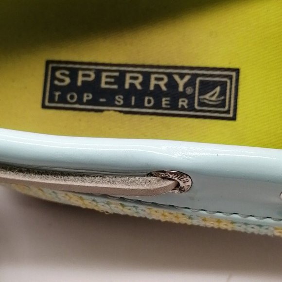 Sperry Top Sider Womens Boat Shoe Blue Yellow Striped Rawhide Laces Flat Heel 6 - Picture 9 of 10